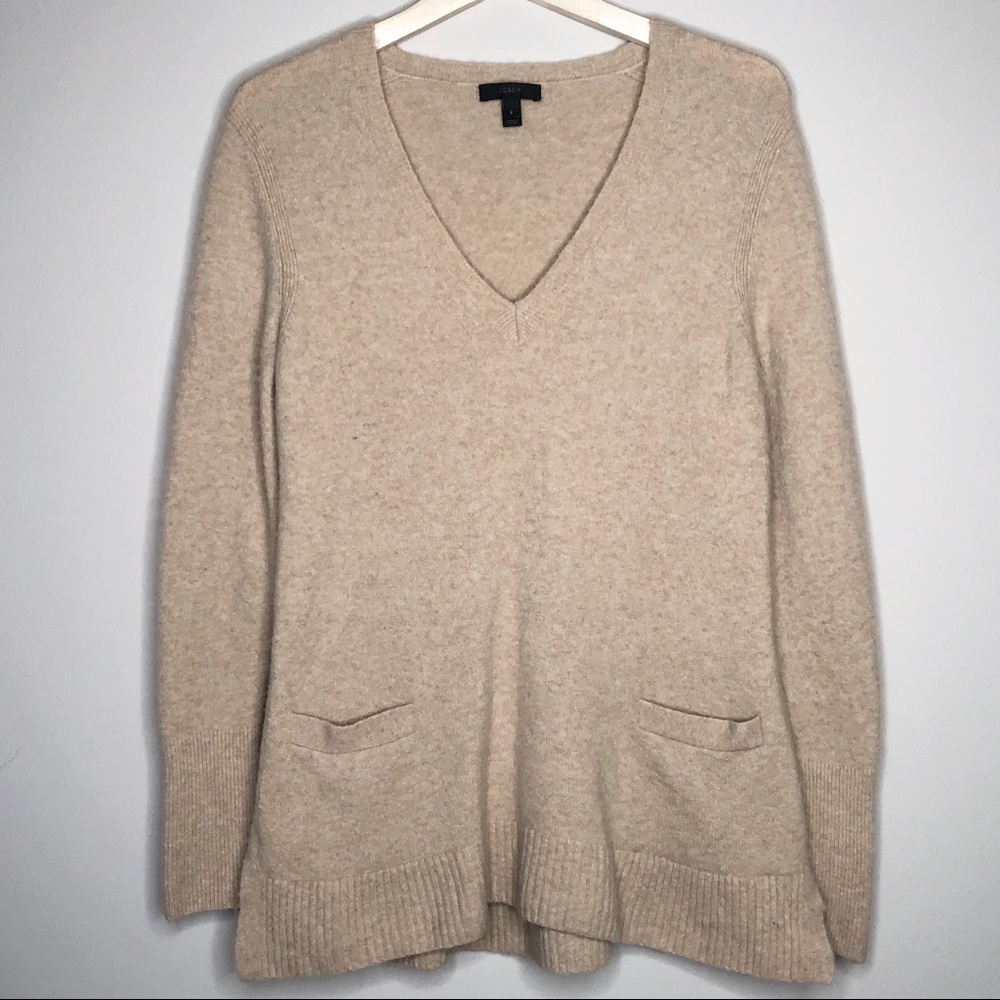 J.CREW VNeck Pocket Tunic Sweater Tan Wool Alpaca